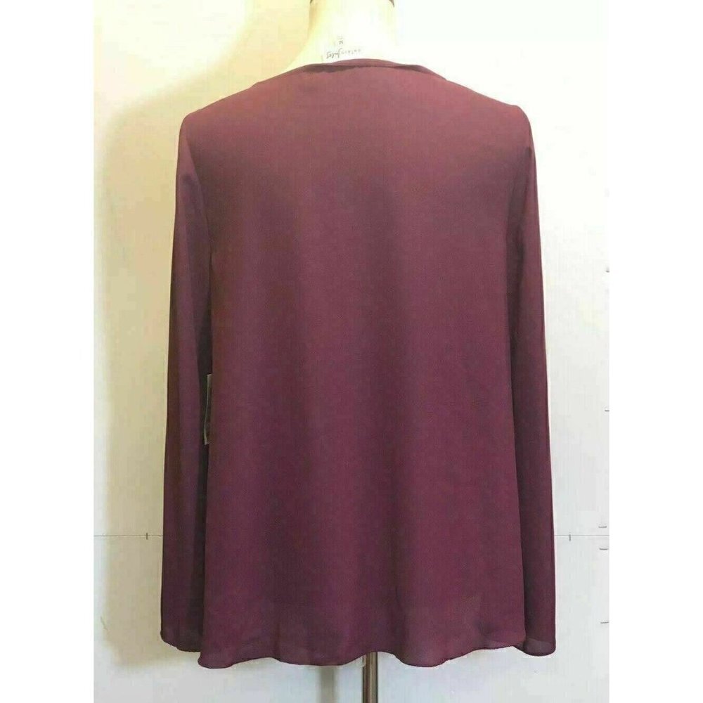 Maison Jules Women's Ruffle Long Sleeve Savory Wine Blouse Top Size M BC - Picture 7 of 7